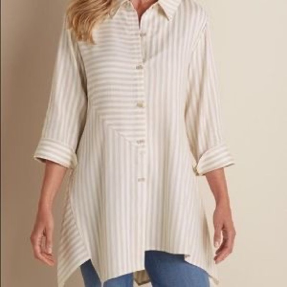 Soft Surroundings Standout Asymmetrical Striped Shirt Tunic Size L
